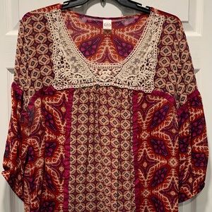 Bila Plus Size Blouse Top Shirt Boho Long Ballon Sleeve Lace Details Size XXL